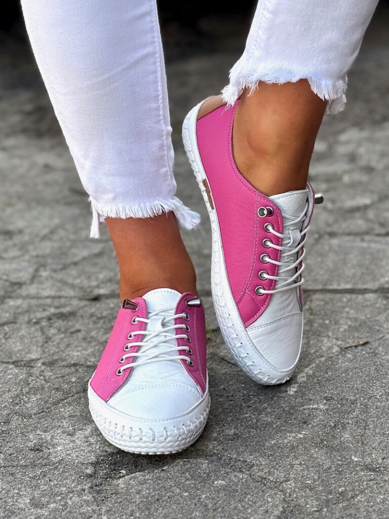MEGA LEKKIE trampki LEVIA FUCHSIA WHITE skóra naturalna - obrazek 3