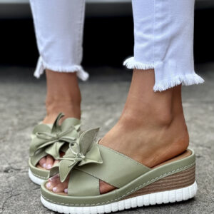 Stylowe klapki BIANCA GREEN MINT skóra naturalna