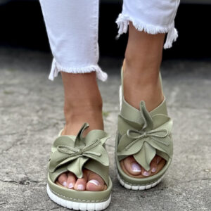 Stylowe klapki BIANCA GREEN MINT skóra naturalna