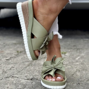 Stylowe klapki BIANCA GREEN MINT skóra naturalna