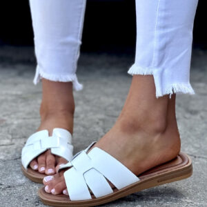 Stylowe klapki ORMES WHITE skóra naturalna