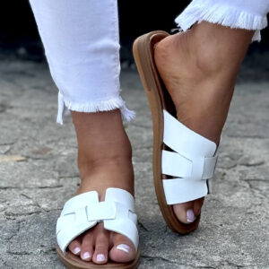 Stylowe klapki ORMES WHITE skóra naturalna