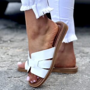 Stylowe klapki ORMES WHITE skóra naturalna