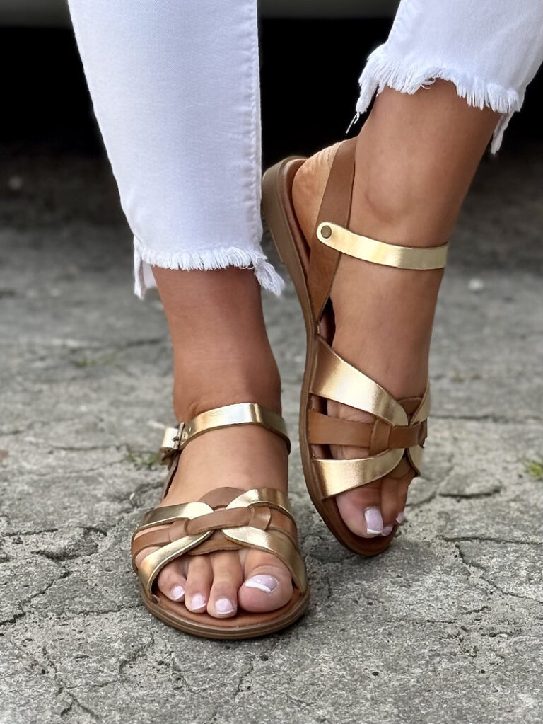 WYGODNE sandałki ALORA CAMEL GOLD skóra naturalna - obrazek 3