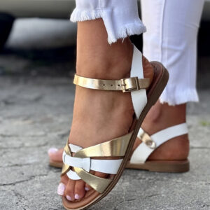 WYGODNE sandałki ALORA GOLD WHITE skóra naturalna