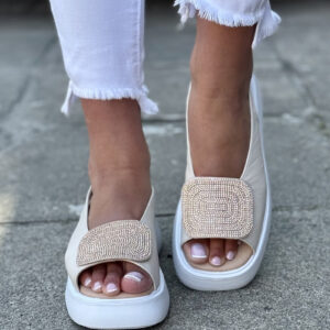 Sandały na lekkie podeszwie ASTERIO BEIGE skóra naturalna polska produkcja
