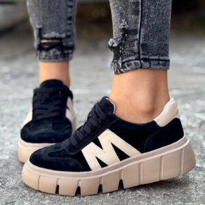 Lekkie trampki MARITA BLACK BEIGE skóra naturalna