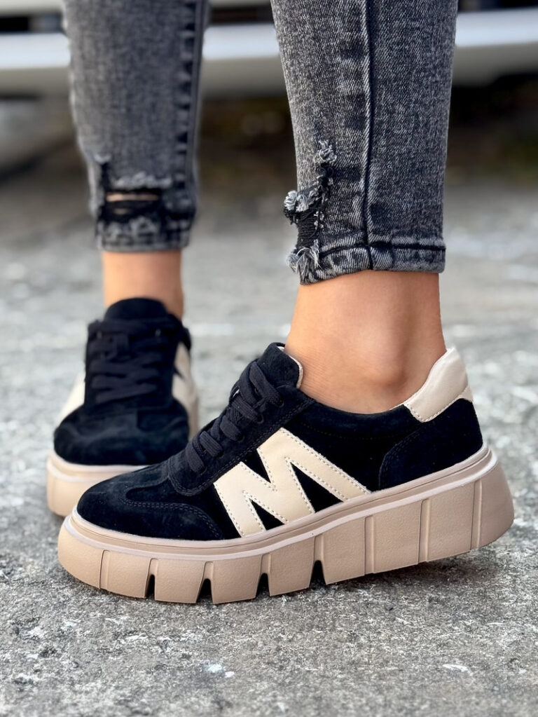 Lekkie trampki MARITA BLACK BEIGE skóra naturalna - obrazek 5
