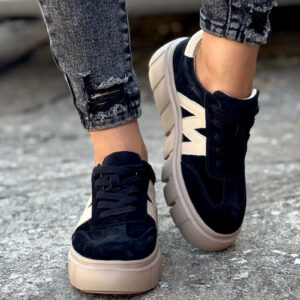 Lekkie trampki MARITA BLACK BEIGE skóra naturalna