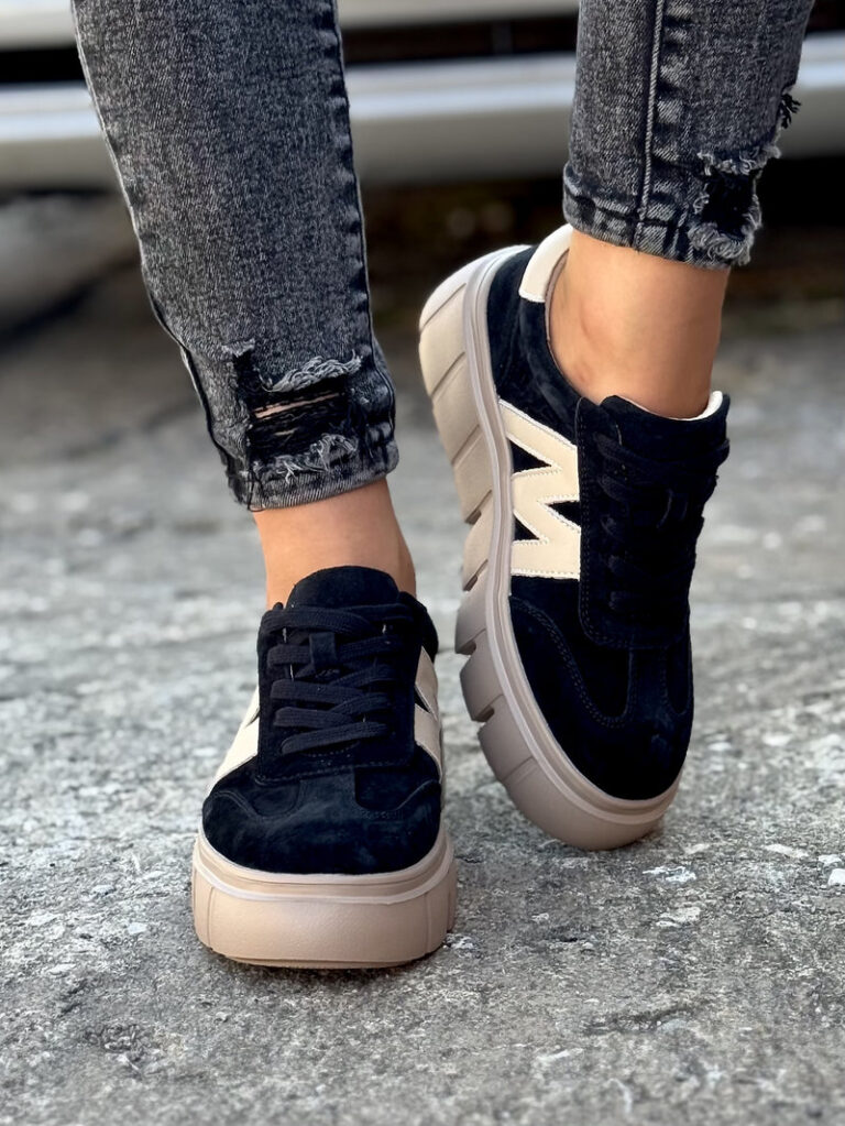 Lekkie trampki MARITA BLACK BEIGE skóra naturalna - obrazek 6