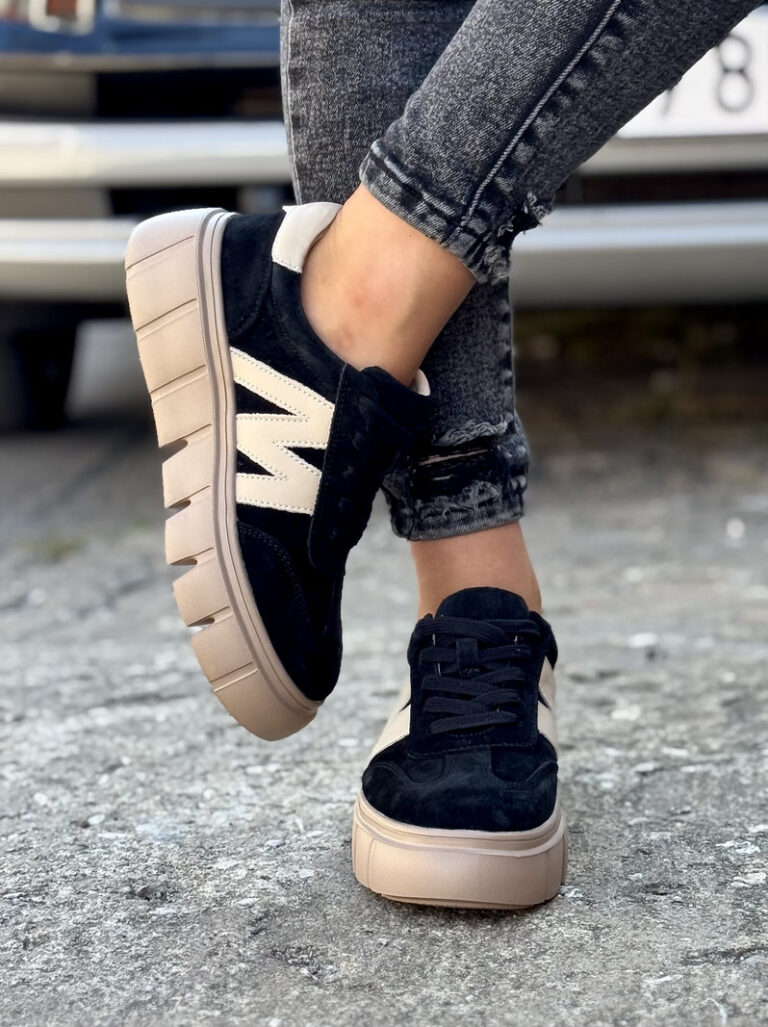 Lekkie trampki MARITA BLACK BEIGE skóra naturalna - obrazek 7