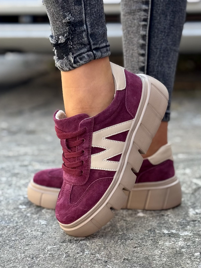 Lekkie trampki MARITA BURGUNDY skóra naturalna
