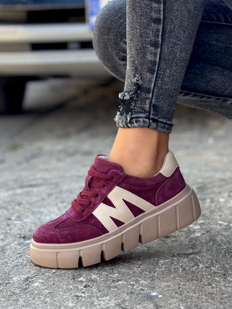 Lekkie trampki MARITA BURGUNDY skóra naturalna - obrazek 5