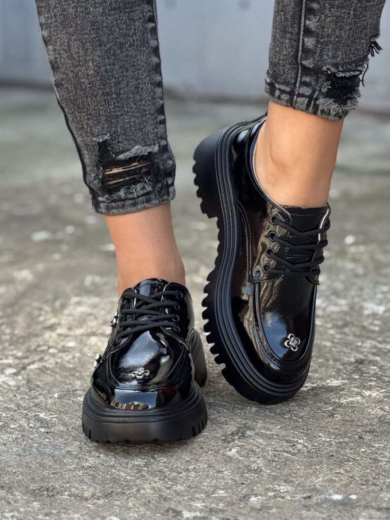 Skórzane pólbuty ESSA BLACK GLOSS - obrazek 6