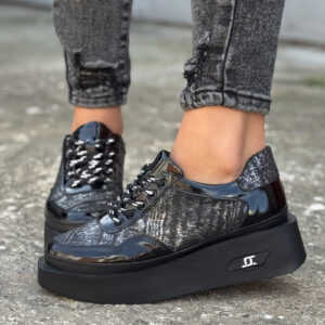 Sneakersy NERELLA BLACK SILVER skóra naturalna