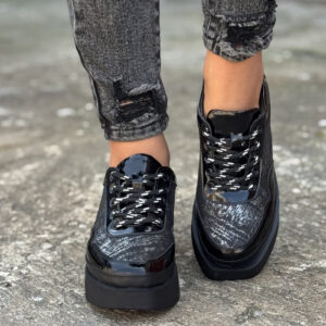 Sneakersy NERELLA BLACK SILVER skóra naturalna