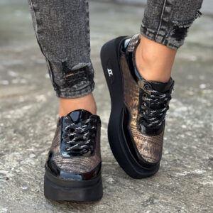 Sneakersy NERELLA BLACK GOLD skóra naturalna