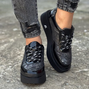 Sneakersy NERELLA BLACK SILVER skóra naturalna