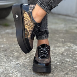 Sneakersy NERELLA BLACK GOLD skóra naturalna