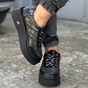 Sneakersy NERELLA BLACK SILVER skóra naturalna