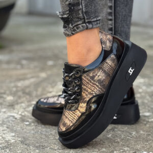 Sneakersy NERELLA BLACK GOLD skóra naturalna