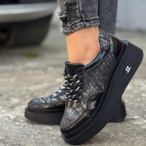 Sneakersy NERELLA BLACK SILVER skóra naturalna