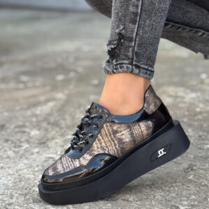 Sneakersy NERELLA BLACK GOLD skóra naturalna