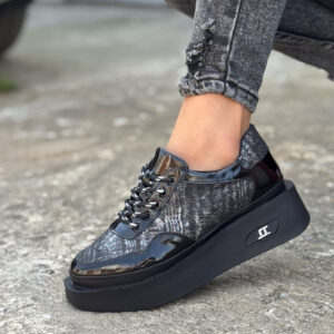 Sneakersy NERELLA BLACK SILVER skóra naturalna