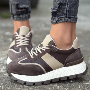Sneakersy TAMARI CZEKOLADA BEŻ skóra naturalna