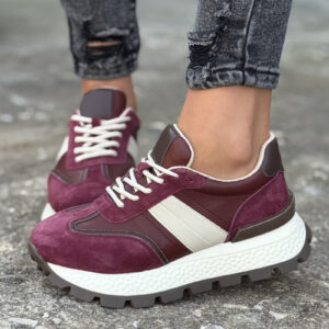 Sneakersy TAMARI BURGUND BEŻ skóra naturalna