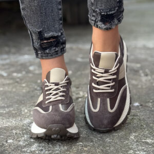 Sneakersy TAMARI CZEKOLADA BEŻ skóra naturalna