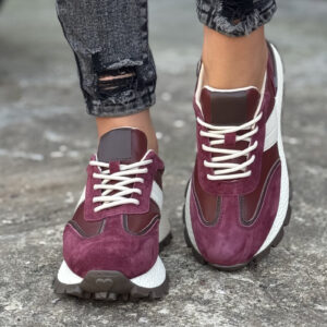 Sneakersy TAMARI BURGUND BEŻ skóra naturalna