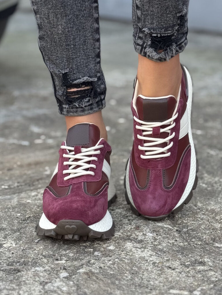 Sneakersy TAMARI BURGUND BEŻ skóra naturalna - obrazek 4