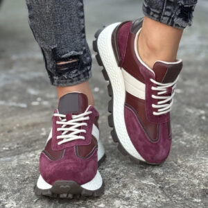 Sneakersy TAMARI BURGUND BEŻ skóra naturalna
