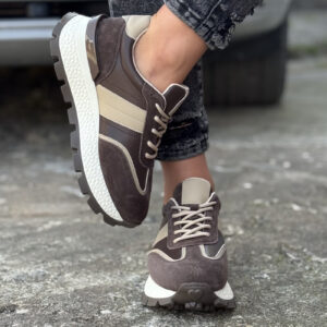 Sneakersy TAMARI CZEKOLADA BEŻ skóra naturalna