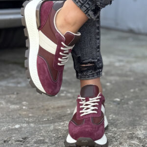 Sneakersy TAMARI BURGUND BEŻ skóra naturalna