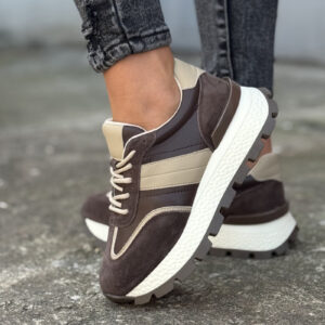 Sneakersy TAMARI CZEKOLADA BEŻ skóra naturalna