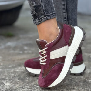 Sneakersy TAMARI BURGUND BEŻ skóra naturalna