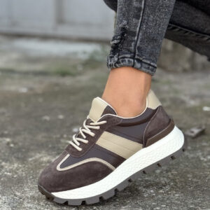 Sneakersy TAMARI CZEKOLADA BEŻ skóra naturalna