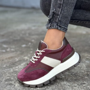 Sneakersy TAMARI BURGUND BEŻ skóra naturalna