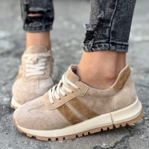 Sportowe buty LURDES BEIGE/CAMEL skóra naturalna