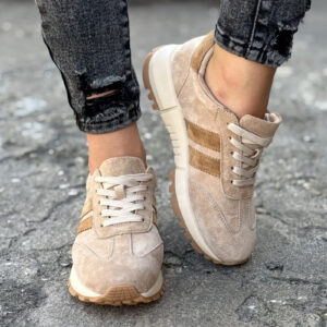 Sportowe buty LURDES BEIGE/CAMEL skóra naturalna