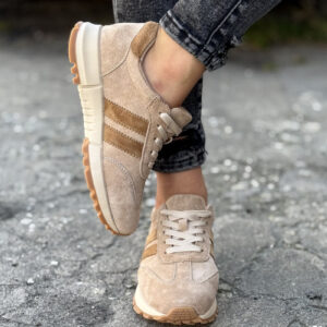 Sportowe buty LURDES BEIGE/CAMEL skóra naturalna