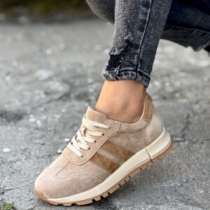 Sportowe buty LURDES BEIGE/CAMEL skóra naturalna