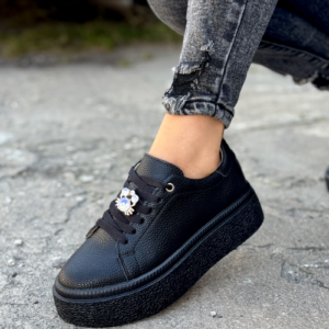 Trampki na wyższej podeszwie LORITA BLACK skóra naturalna