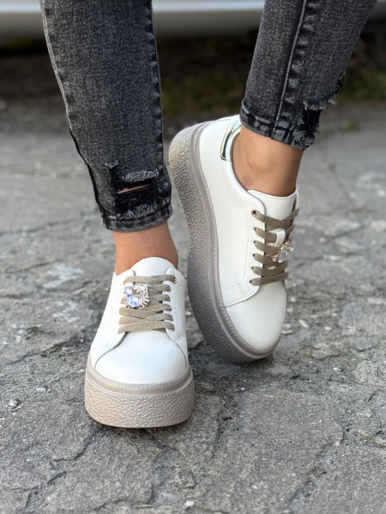 Trampki na wyższej podeszwie LORITA BEIGE skóra naturalna - obrazek 6