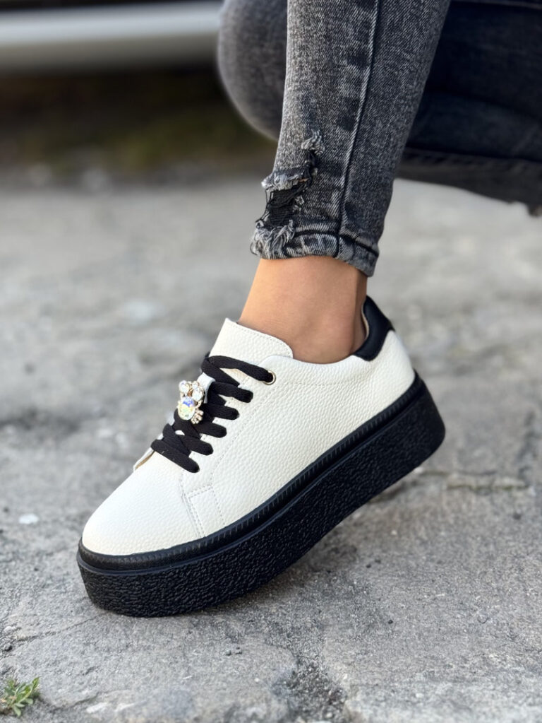 Trampki na wyższej podeszwie LORITA BEIGE/BLACK skóra naturalna - obrazek 5