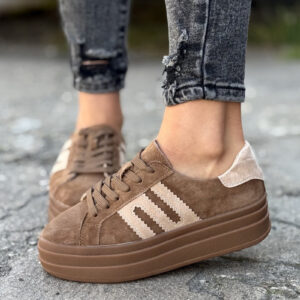 Trampki na wyższej podeszwie MIREIA CAMEL/BEIGE skóra naturalna