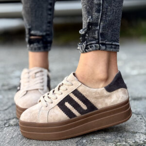 Trampki na wyższej podeszwie MIREIA BEIGE/COFFE skóra naturalna