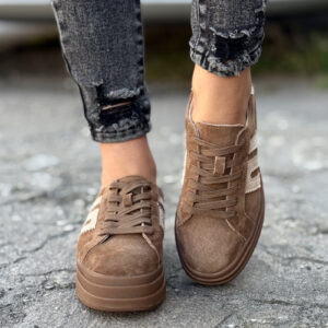 Trampki na wyższej podeszwie MIREIA CAMEL/BEIGE skóra naturalna